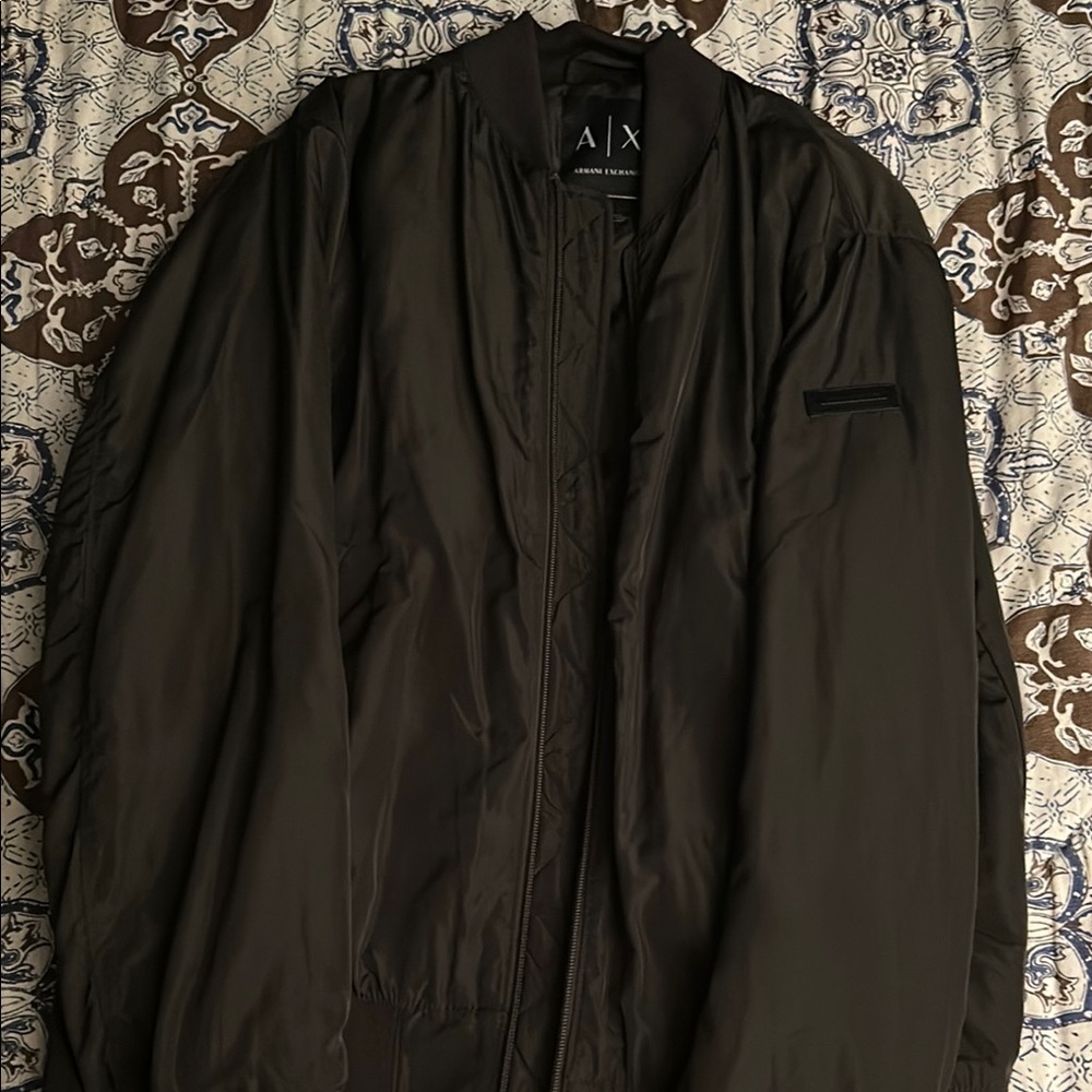 Armani Exchange Black Bomber Jacket with Relaxed Fit